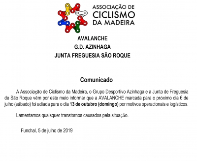Comunicado Avalanche - G.D. Azinhaga - Junta de Freguesia S. Roque